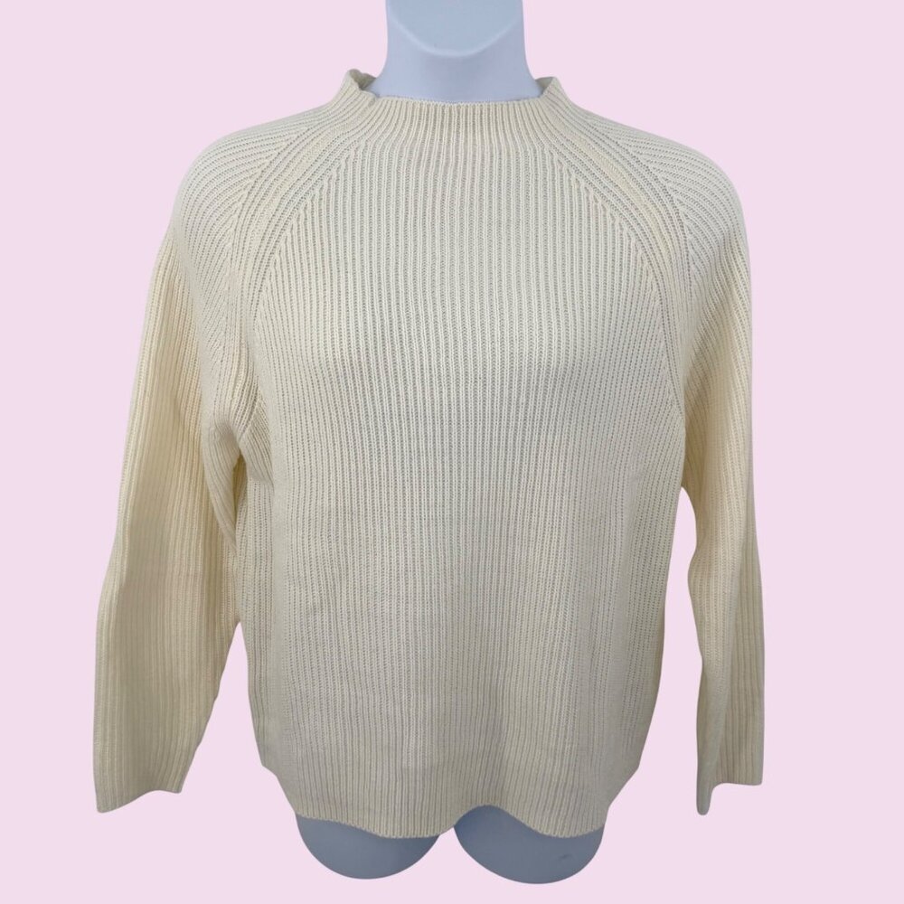 CAROLYN TAYLOR ESSENTIALS IVORY RIBBED MOCK NECK SWEATER - L